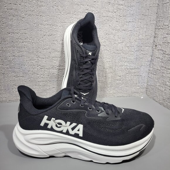 Hoka One One Clifton Wide 10 Men's Size US 10.5 2E Black White Athletic Sneakers - Picture 9 of 12